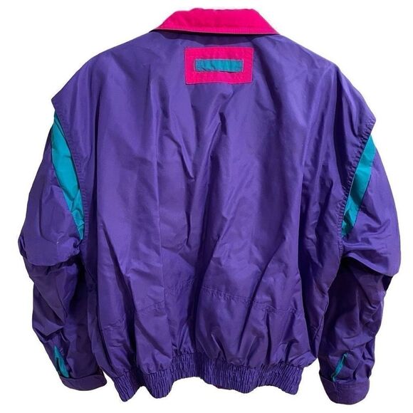 American Vintage Windbreaker Women’s L Full Zip 80s Flashdance Psychedelic - Picture 2 of 9
